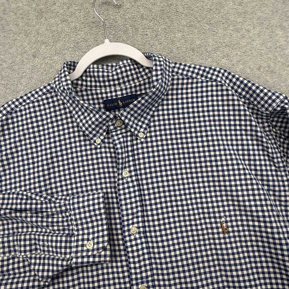 Polo Ralph Lauren Mens 3XLT Blue White Gingham Check Button Shirt Flesh Pony